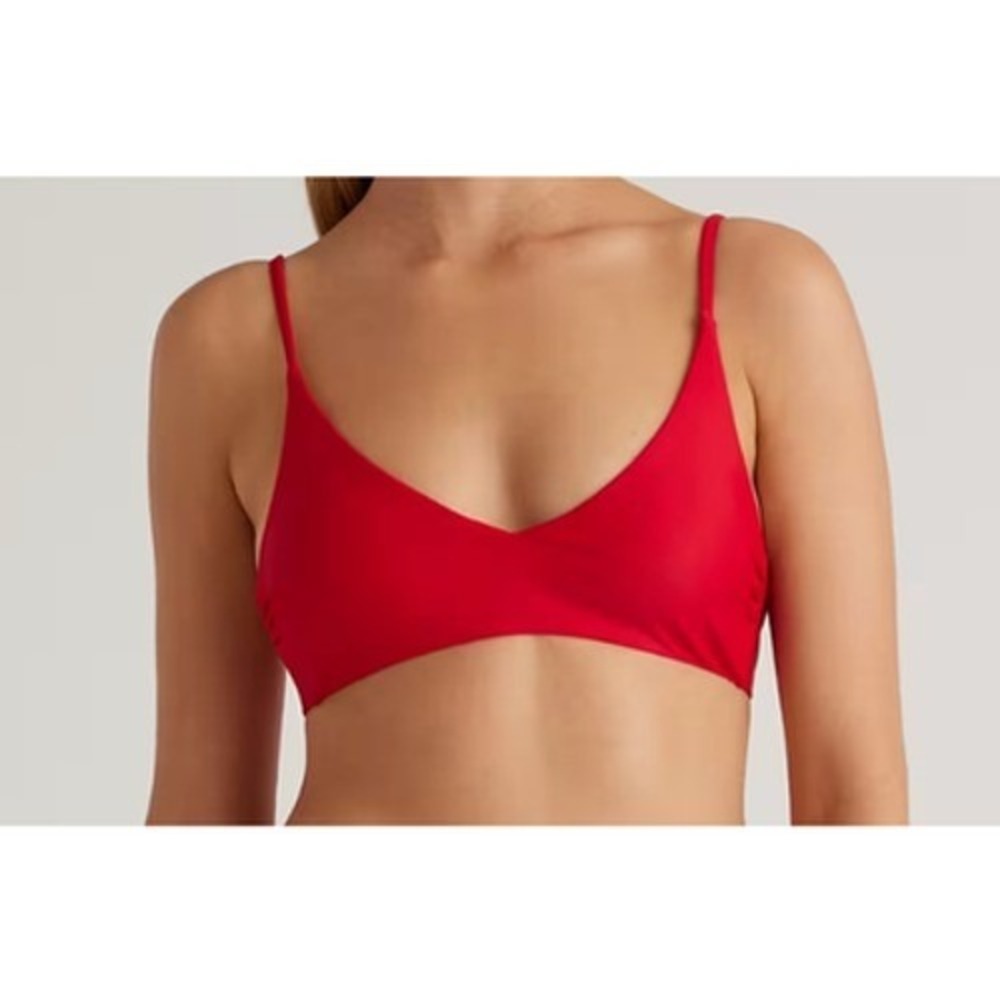 quince italian v-neck bikini top swimsuit in cherry red, women size large